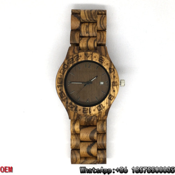 Relojes de cuarzo de fecha de alta calidad de relojes de cebra de madera